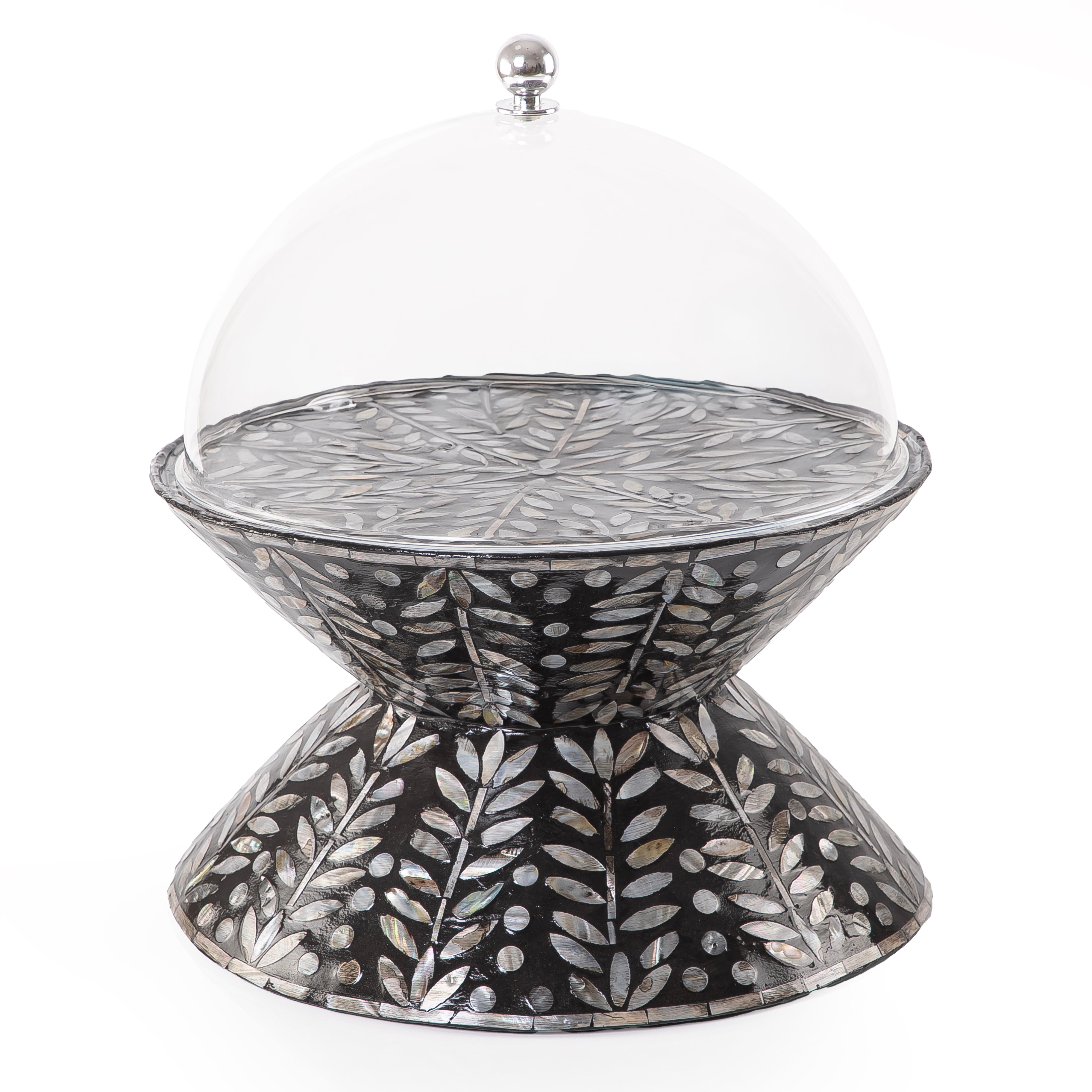 ستاند تقديم الكيك الدائري من الصدف وجهين مع غطاء أكليريك - أسود كبير