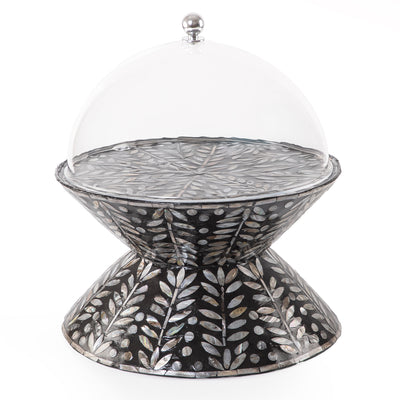 ستاند تقديم الكيك الدائري من الصدف وجهين مع غطاء أكليريك - أسود كبير