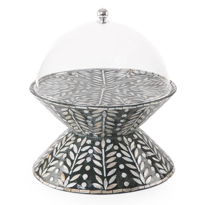 ستاند تقديم الكيك الدائري من الصدف وجهين مع غطاء أكليريك - أخضر كبير