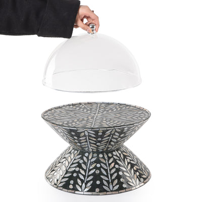 ستاند تقديم الكيك الدائري من الصدف وجهين مع غطاء أكليريك - أخضر كبير