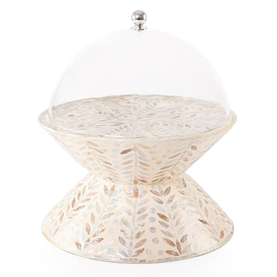 ستاند تقديم الكيك الدائري من الصدف وجهين مع غطاء أكليريك - كريمي كبير