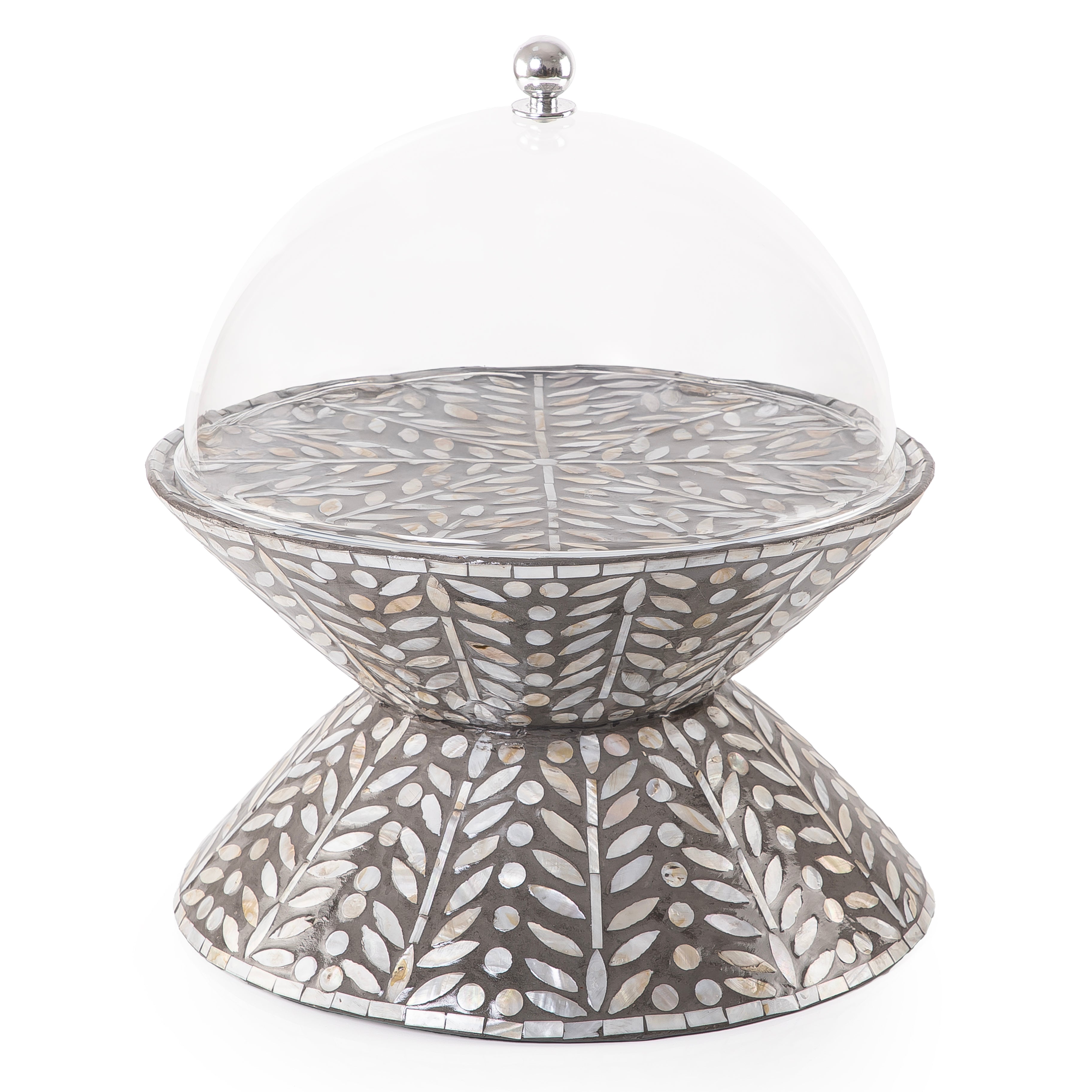 ستاند تقديم الكيك الدائري من الصدف وجهين مع غطاء أكليريك - رمادي كبير