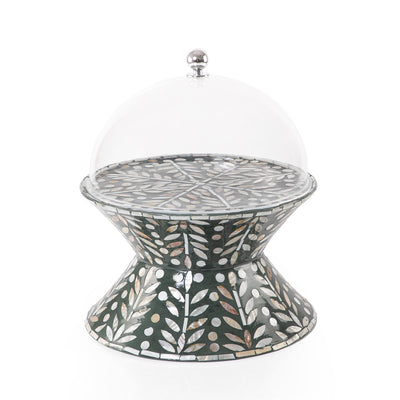 Double face mother of pearl round cake stand with lid - green M