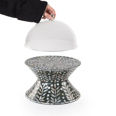 Double face mother of pearl round cake stand with lid - green M