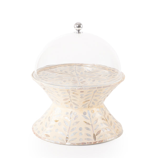 Double face mother of pearl round cake stand with lid - cream M