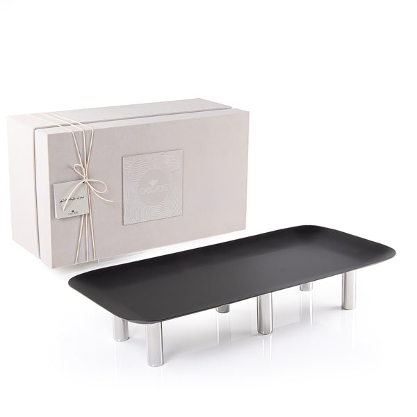 Black metal and stanless steel stand with gift box