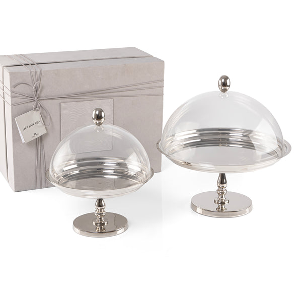 Set of 2 stanless steel stands with acrylic cover and gift box