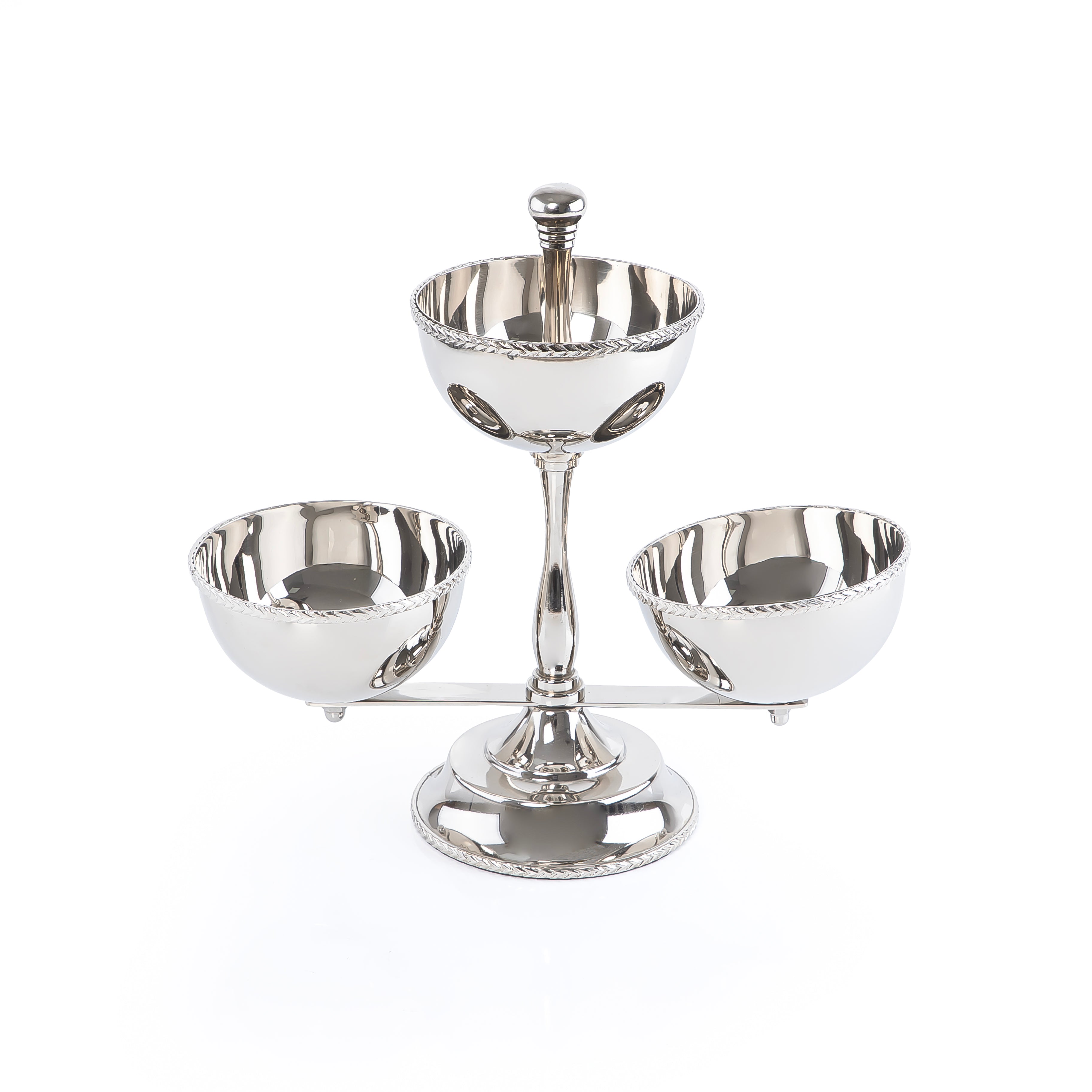 حامل تقديم ثلاثي الطبقات من المعدن اللامع للأوعية