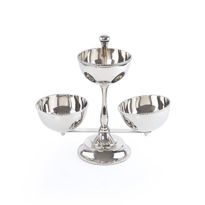 حامل تقديم ثلاثي الطبقات من المعدن اللامع للأوعية