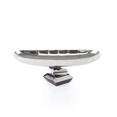 Elegant Metal Oval Serving Dish Silver with Black - Medium