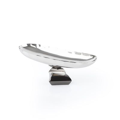 Elegant Metal Oval Serving Dish Silver with Black - Medium