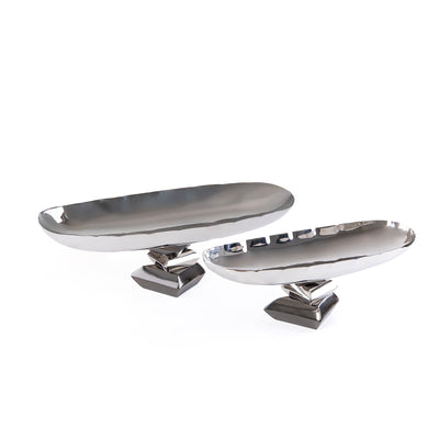 Set of 2 Metal Oval Serving Dish with gift box - Silver & Black