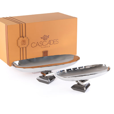 Set of 2 Metal Oval Serving Dish with gift box - Silver & Black