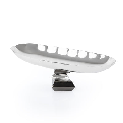 Elegant Metal Oval Serving Dish Silver with Black - Large