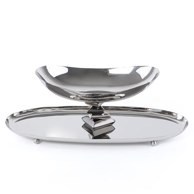 طبق معدني بيضاوي الشكل مع وعاء مع بوكس هدايا - فضي