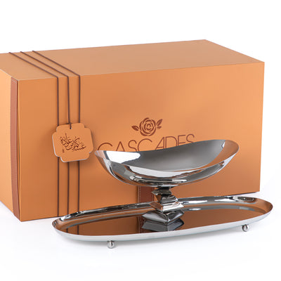 طبق معدني بيضاوي الشكل مع وعاء مع بوكس هدايا - فضي