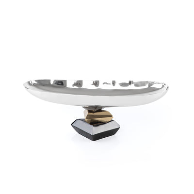 Elegant Metal Oval Serving Dish Silver with Gold - Medium