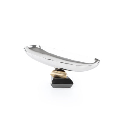 Elegant Metal Oval Serving Dish Silver with Gold - Medium