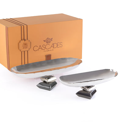 Set of 2 Metal Oval Serving Dish with gift box - Silver & Gold