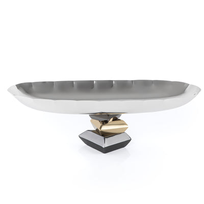 Elegant Metal Oval Serving Dish Silver with Gold - Large
