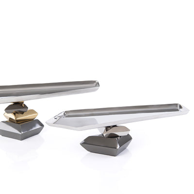 Set of 2 Metal Serving Stand Dish with gift box - Silver & Gold