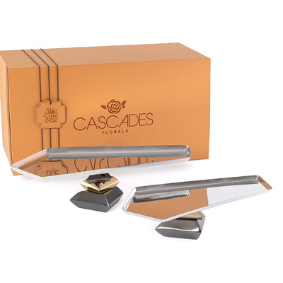 Set of 2 Metal Serving Stand Dish with gift box - Silver & Gold