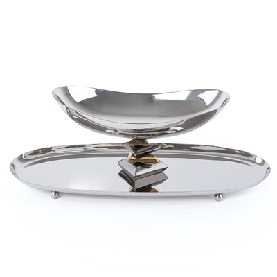 طبق معدني بيضاوي الشكل مع وعاء مع بوكس هدايا - فضي