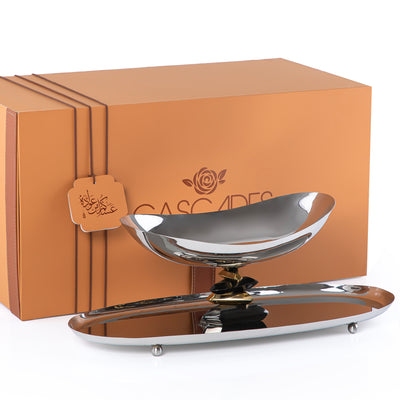 طبق معدني بيضاوي الشكل مع وعاء مع بوكس هدايا - فضي