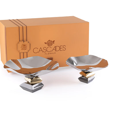 Set of 2 Metal Cake Stand with gift box - Silver & Gold