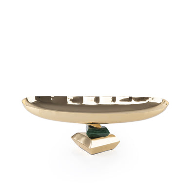 Elegant Metal Oval Serving Dish Gold with Green - Medium