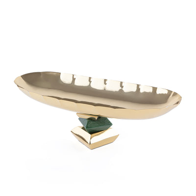 Elegant Metal Oval Serving Dish Gold with Green - Large
