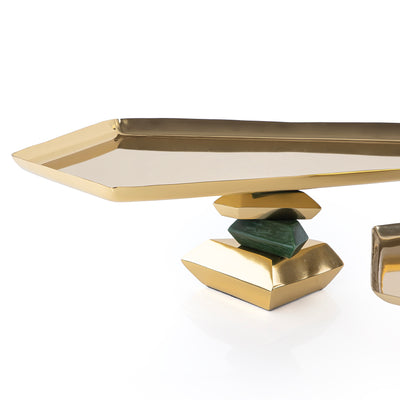 Set of 2 Metal Serving Stand Dish with gift box - Gold & Green