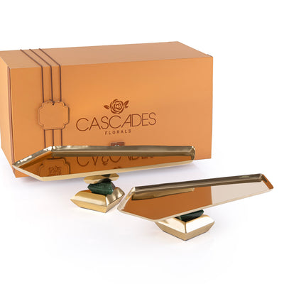 طقم 2 ستاند تقديم معدني مع بوكس هدايا - ذهبي و أخضر