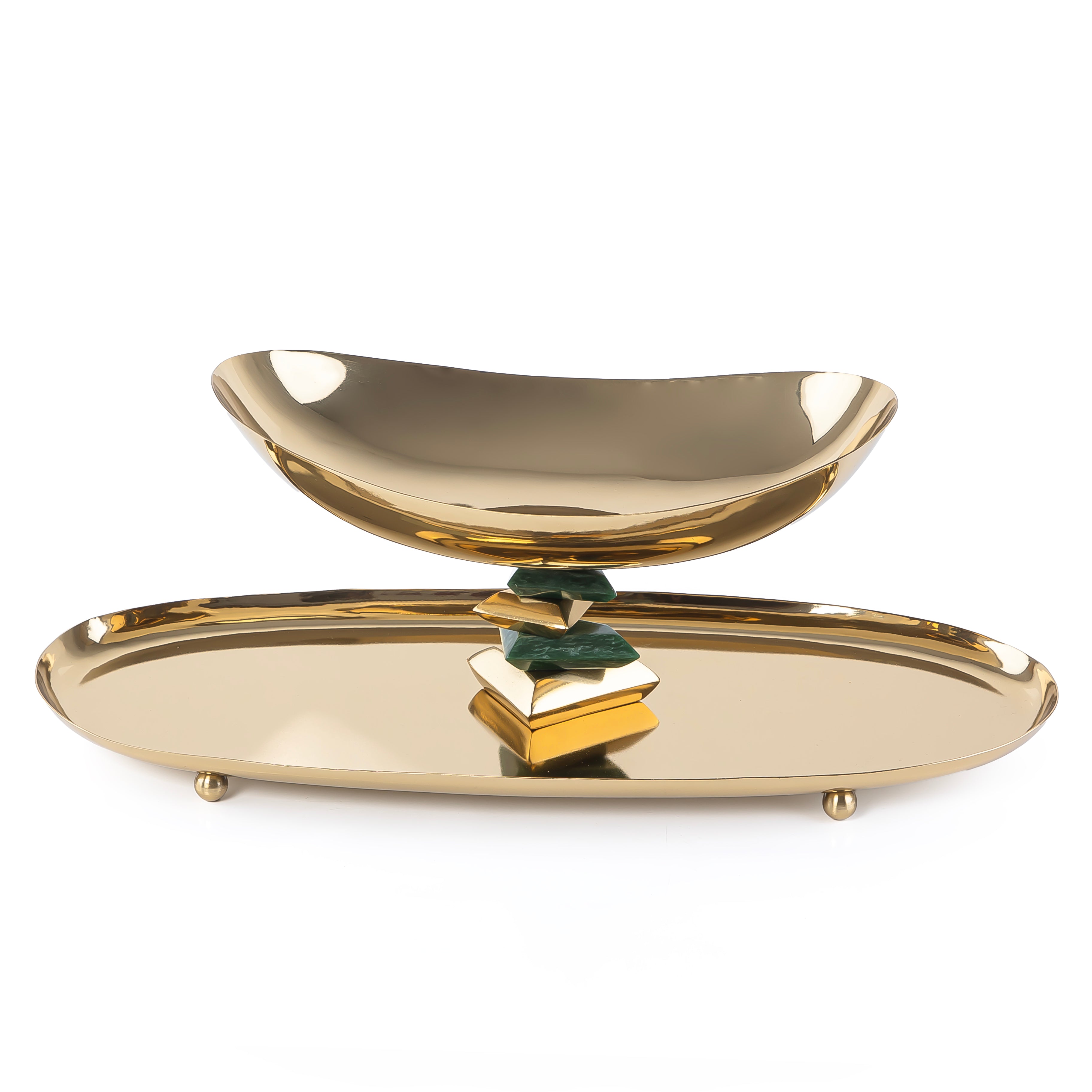 Oval Metal Dish with bowl 2-Tires - Gold