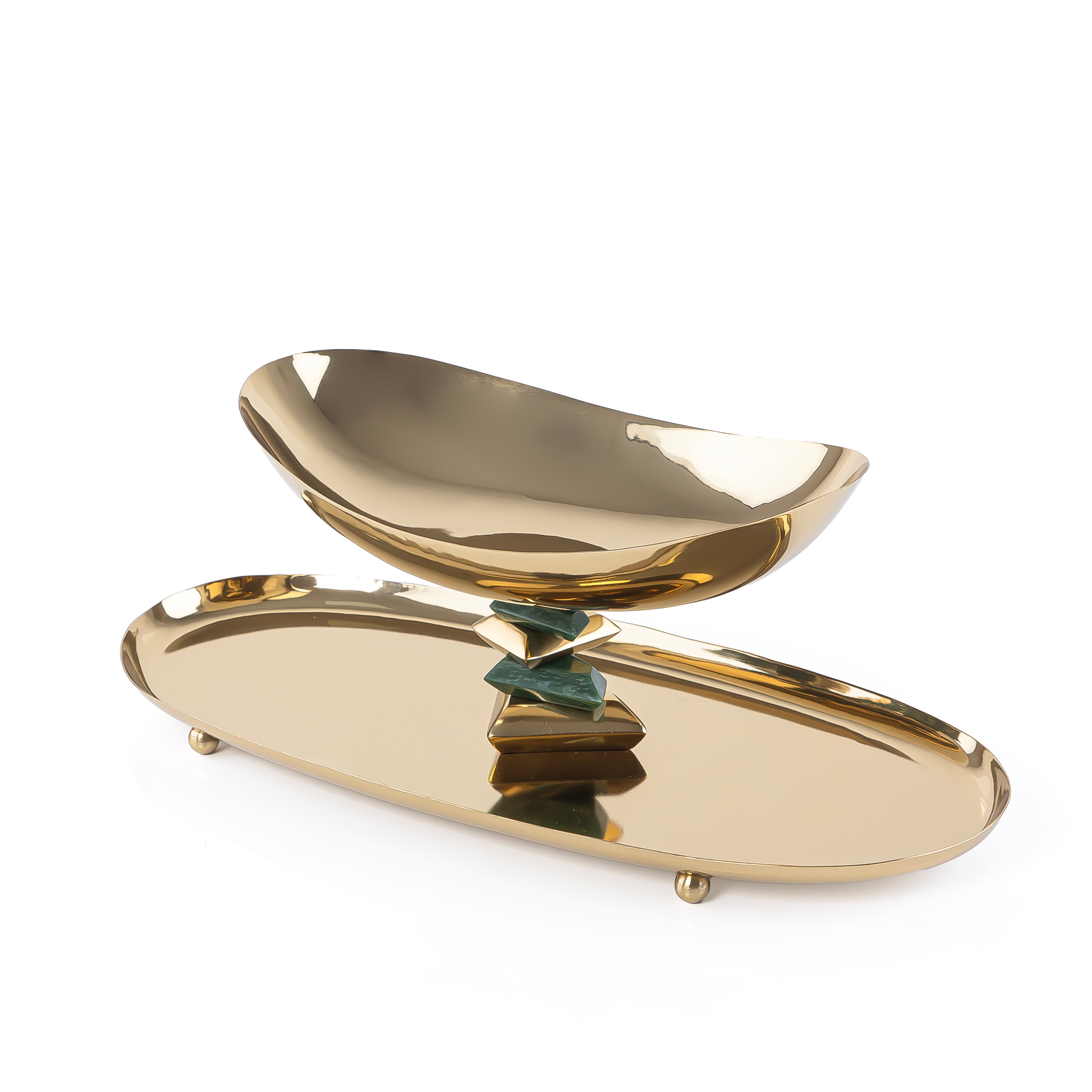 Oval Metal Dish with bowl 2-Tires - Gold