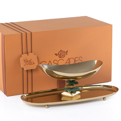 طبق معدني بيضاوي الشكل مع وعاء مع بوكس هدايا - ذهبي 