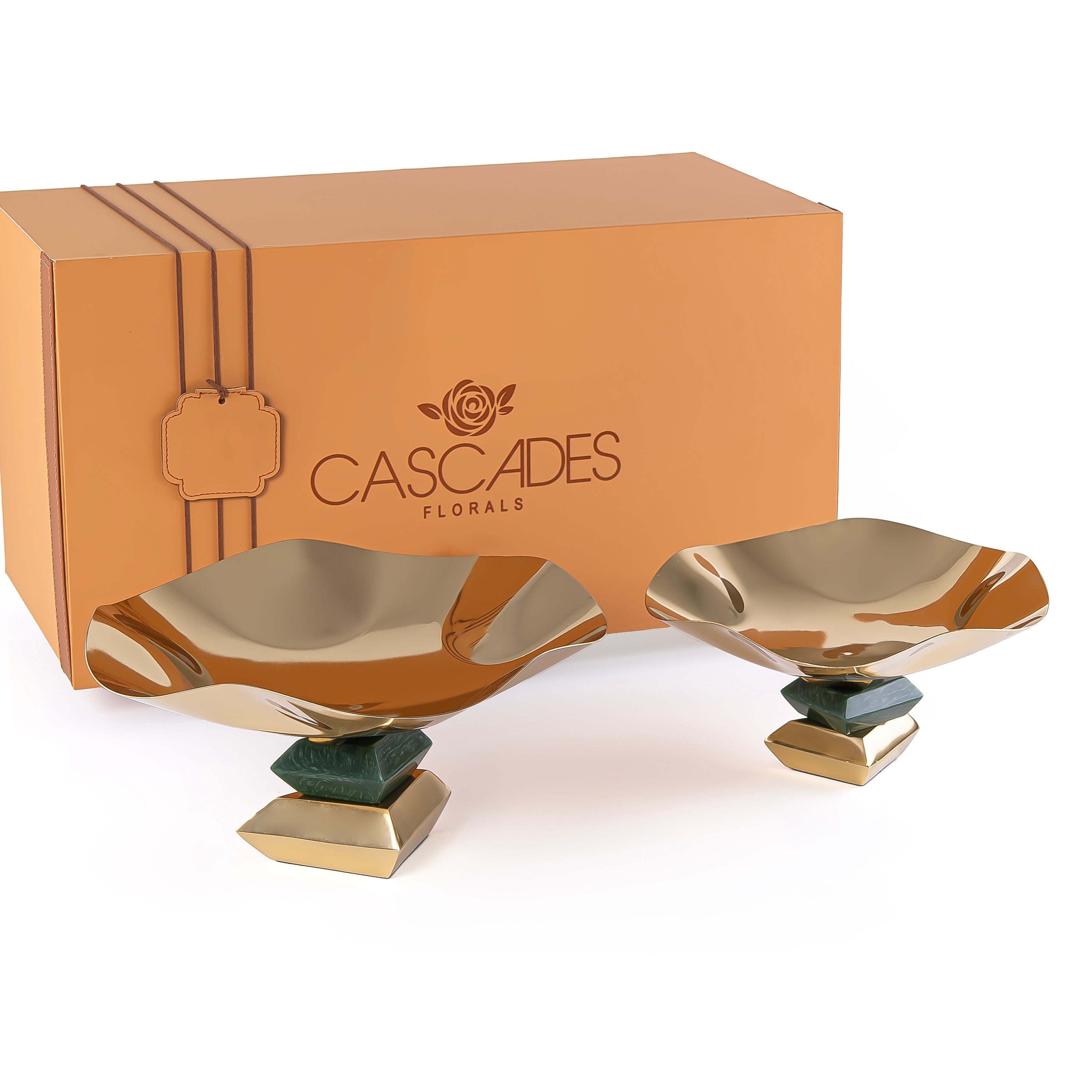 Set of 2 Metal Cake Stand with gift box - Gold & Green