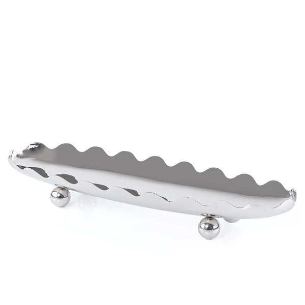 ستاند للتقديم معدن بيضاوي بحواف متعرجة - فضي كبير 