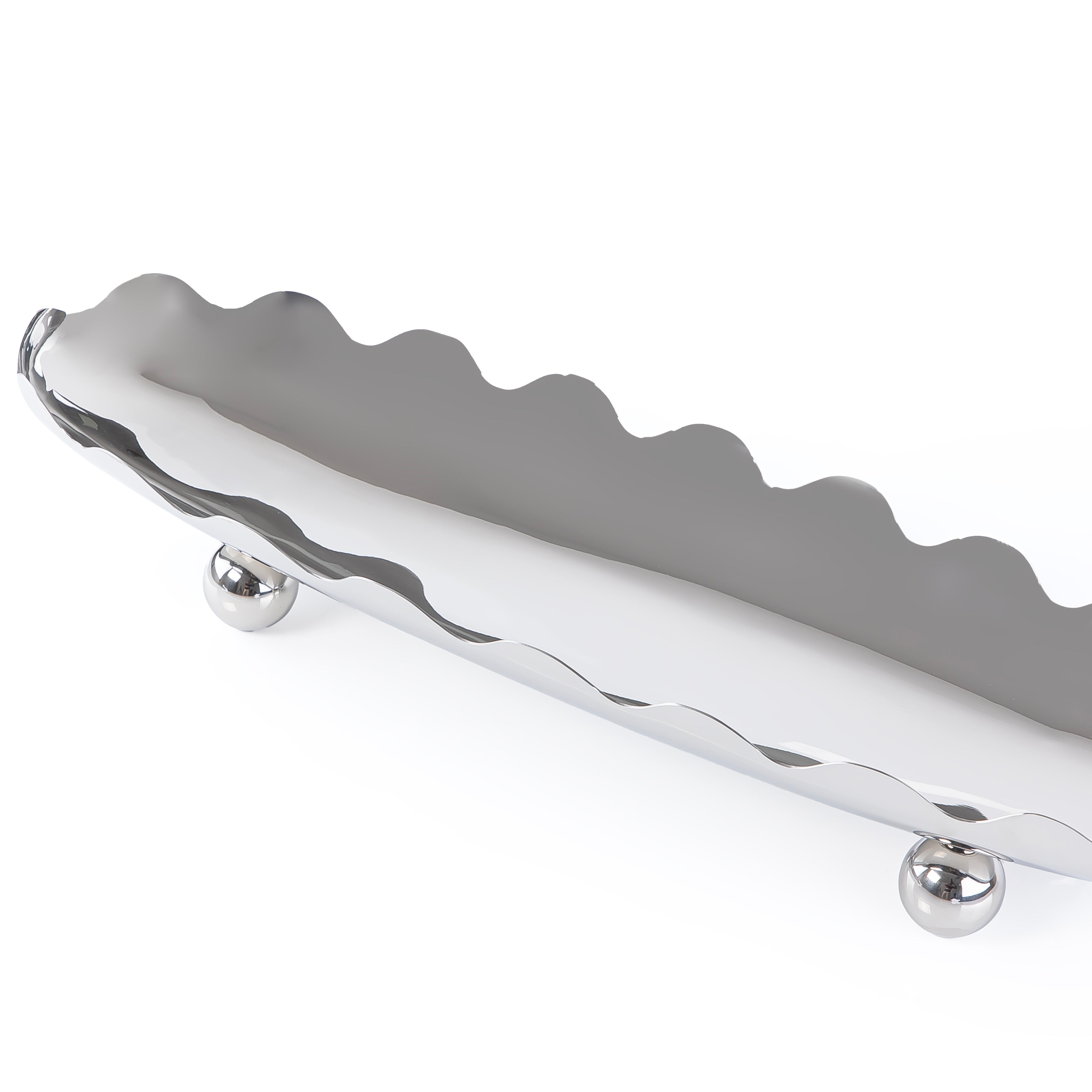 ستاند للتقديم معدن بيضاوي بحواف متعرجة - فضي كبير 