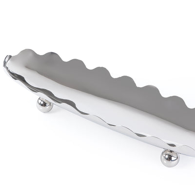 ستاند للتقديم معدن بيضاوي بحواف متعرجة - فضي كبير 