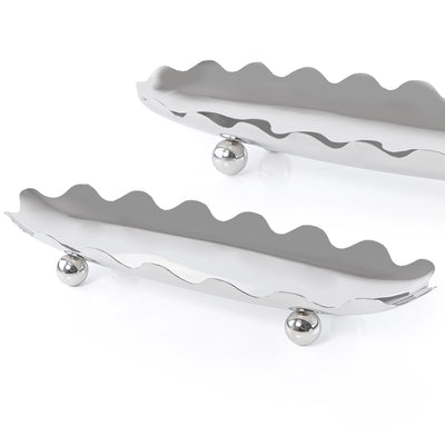 Set of 2 Oval Metal stand With wavy edges with gift box - Silver