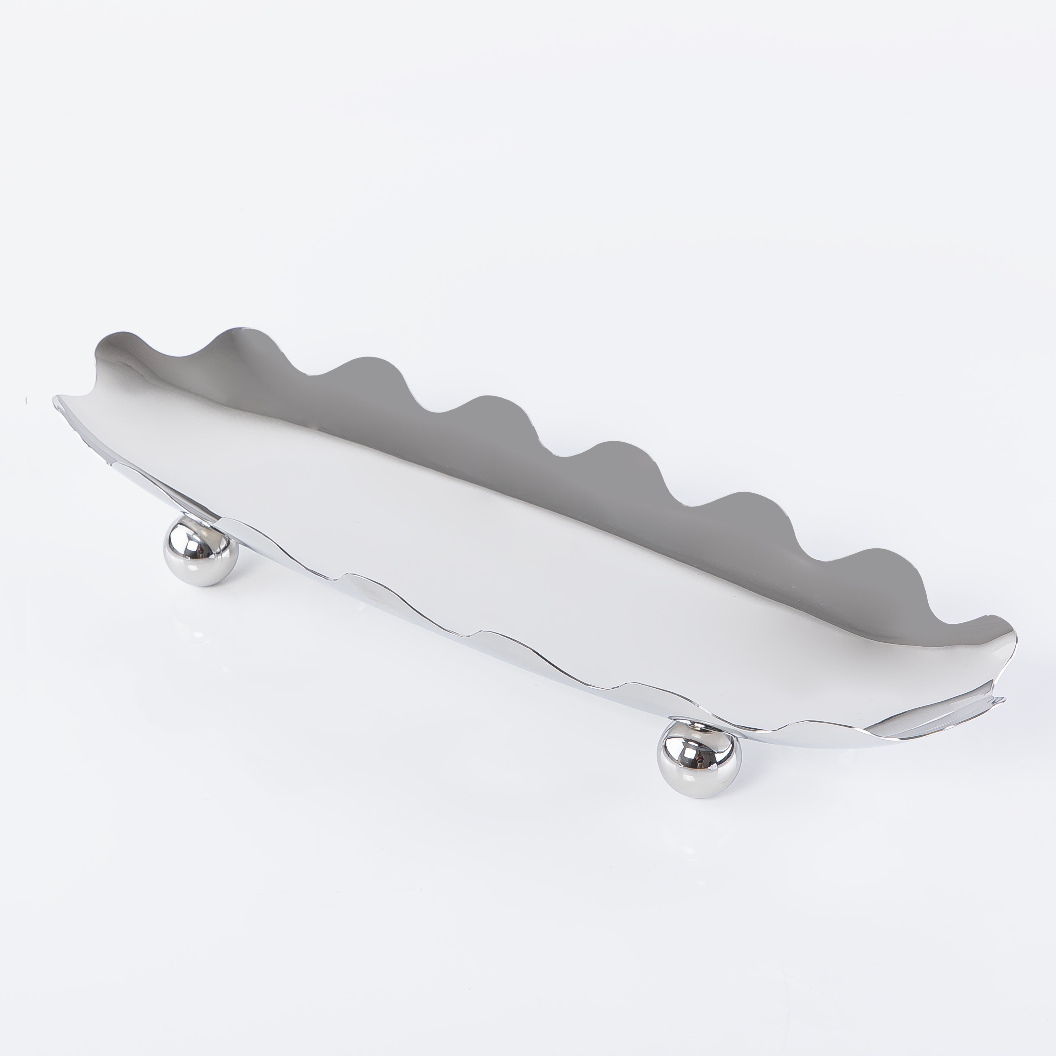 ستاند للتقديم معدن بيضاوي بحواف متعرجة - فضي صغير 