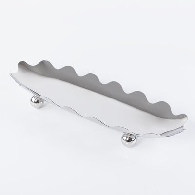 ستاند للتقديم معدن بيضاوي بحواف متعرجة - فضي صغير 