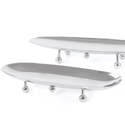 Set of 2 Oval metal stand with legs with gift box - Silver