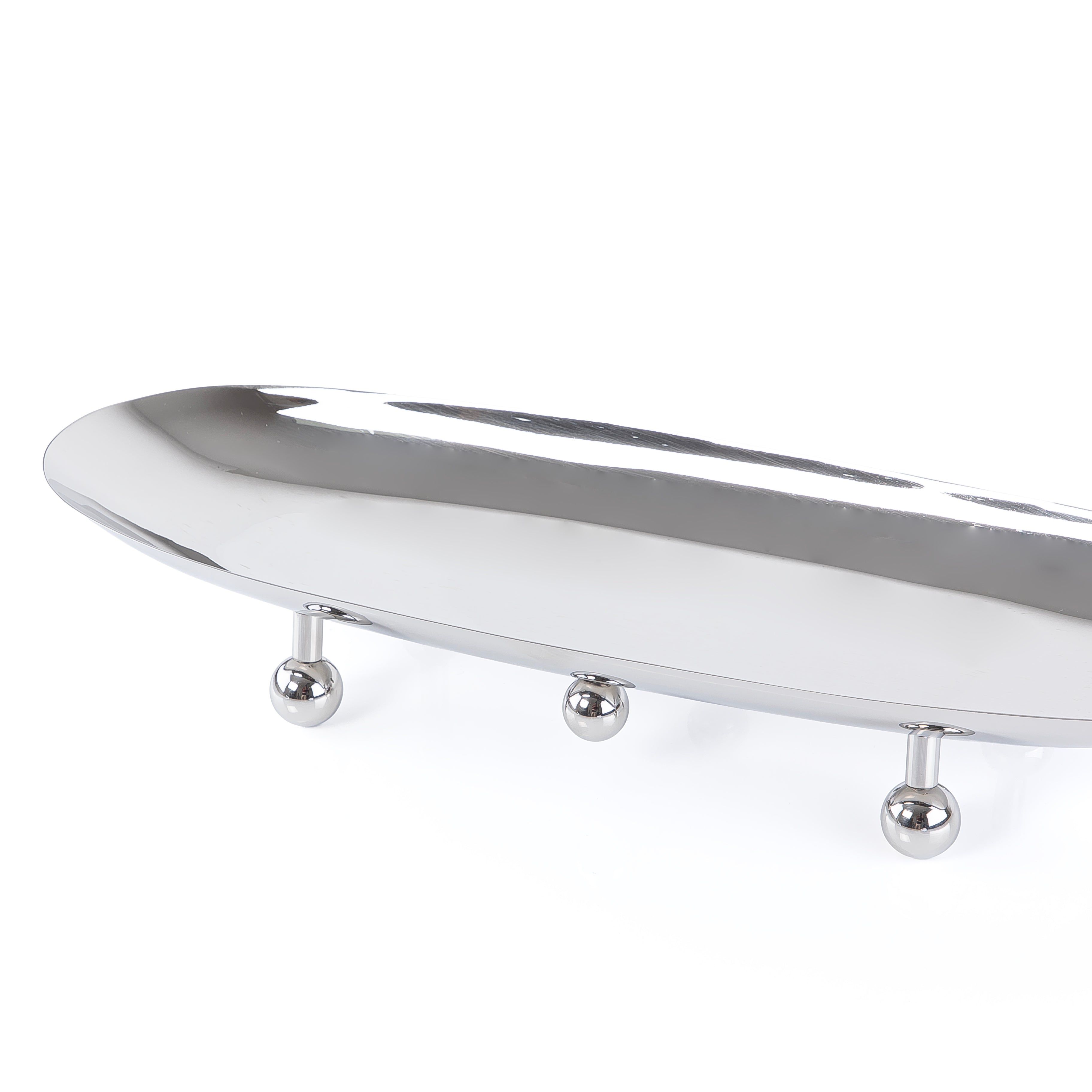 ستاند للتقديم معدن بيضاوي بأرجل - فضي صغير