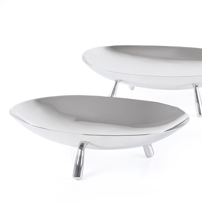 Set of 2 Oval metal stand with legs with gift box - Silver