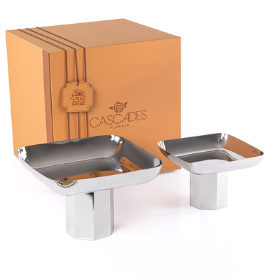 Set of 2 Square metal stand with gift box - Silver