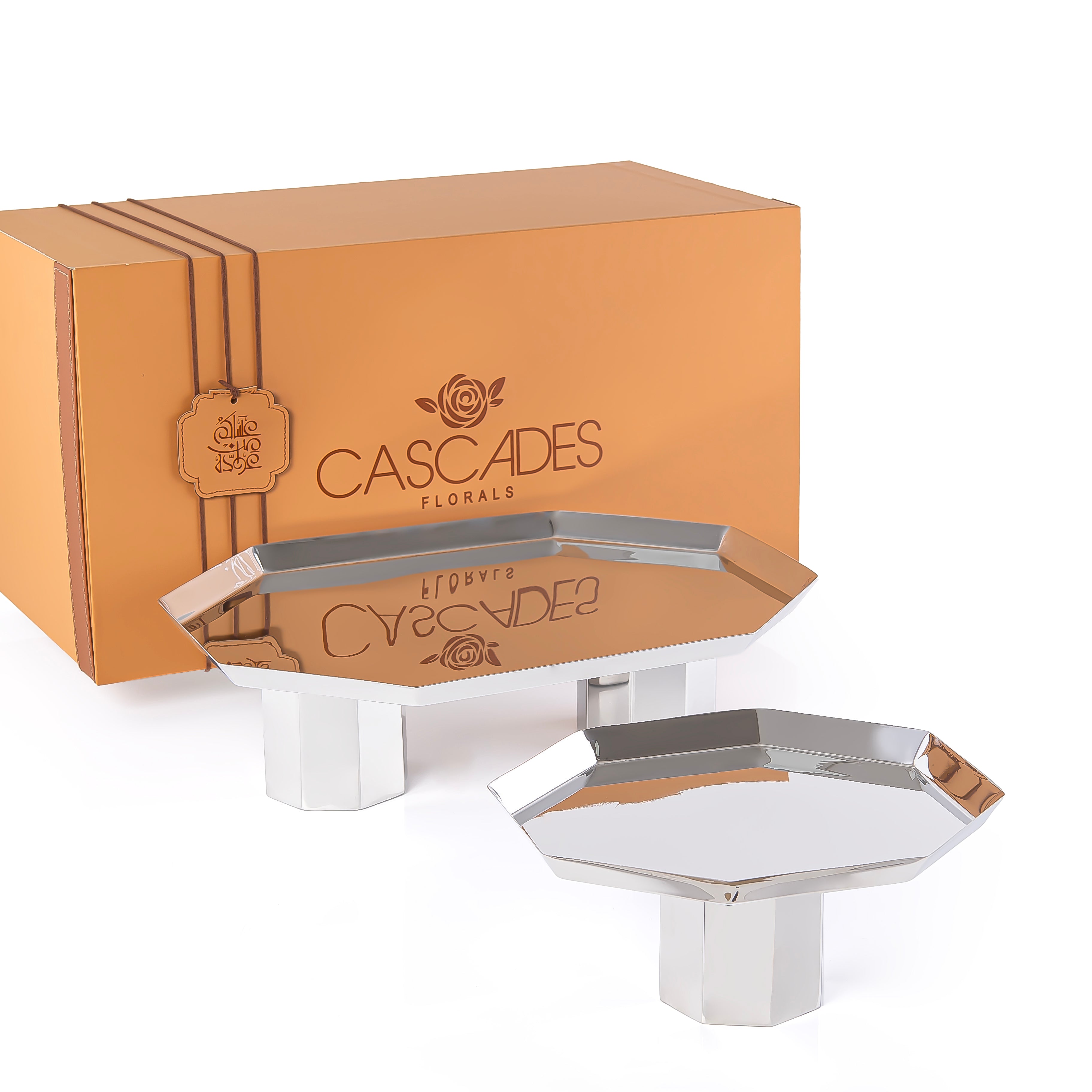 Set of 2 Geometric Metal stand with gift box - Silver