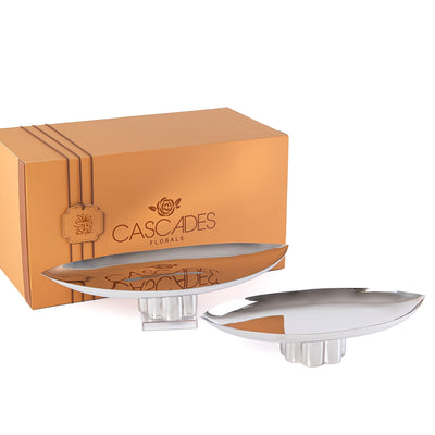 Set of 2 Luxury Oval metal stand with gift box - Silver
