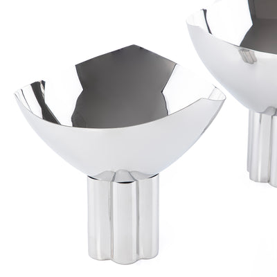 طقم 2 وعاء تقديم معدن دائري مع قاعدة مع بوكس هدايا - فضي
